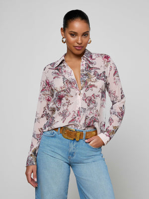 L'Agence Laurent Blouse in Nocturnal Pink Butterfly Jungle