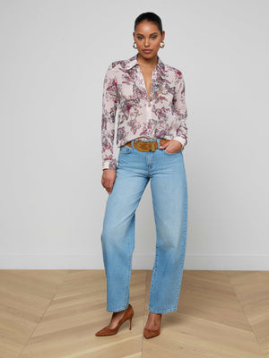 L'Agence Laurent Blouse in Nocturnal Pink Butterfly Jungle
