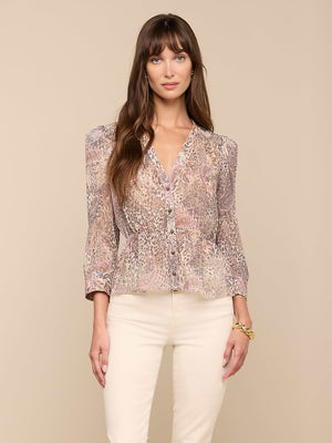 L'Agence Suri Puff Sleeve Top in Valencia Leopard