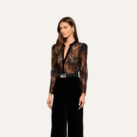 L'Agence Dorothea Velvet Lace Blouse in Black