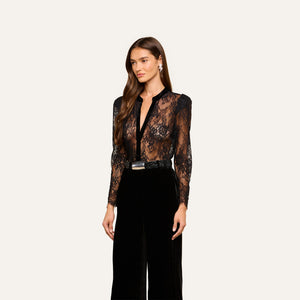 L'Agence Dorothea Velvet Lace Blouse in Black