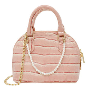 Zomi Gems Chic Croc Handbag with Pearl Charm in Pink