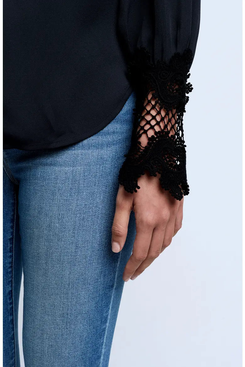 L'Agence Ava Lace Cuff Blouse in Black