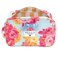 Bella Sleep Spa Quilted Cosmetic Bag in Blue + Rose Floral