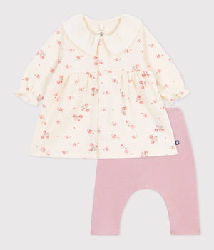 Petit Bateau Baby Floral Dress and Legging Set in Cream Multi