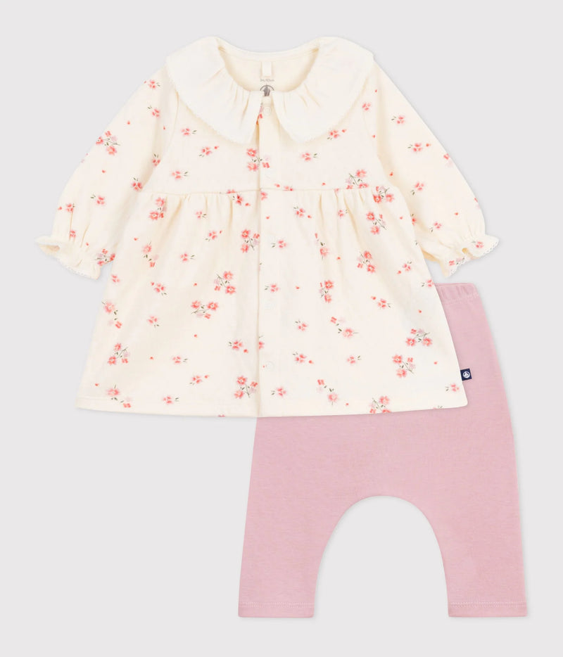 Petit Bateau Baby Floral Dress and Legging Set in Cream Multi