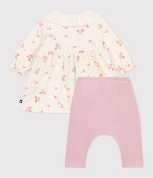 Petit Bateau Baby Floral Dress and Legging Set in Cream Multi