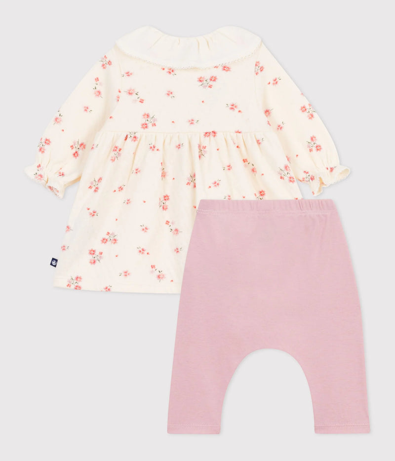 Petit Bateau Baby Floral Dress and Legging Set in Cream Multi