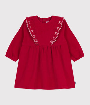 Petit Bateau Baby Corduroy Dress with Ruffle Hearts in Red