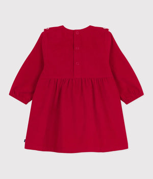 Petit Bateau Baby Corduroy Dress with Ruffle Hearts in Red