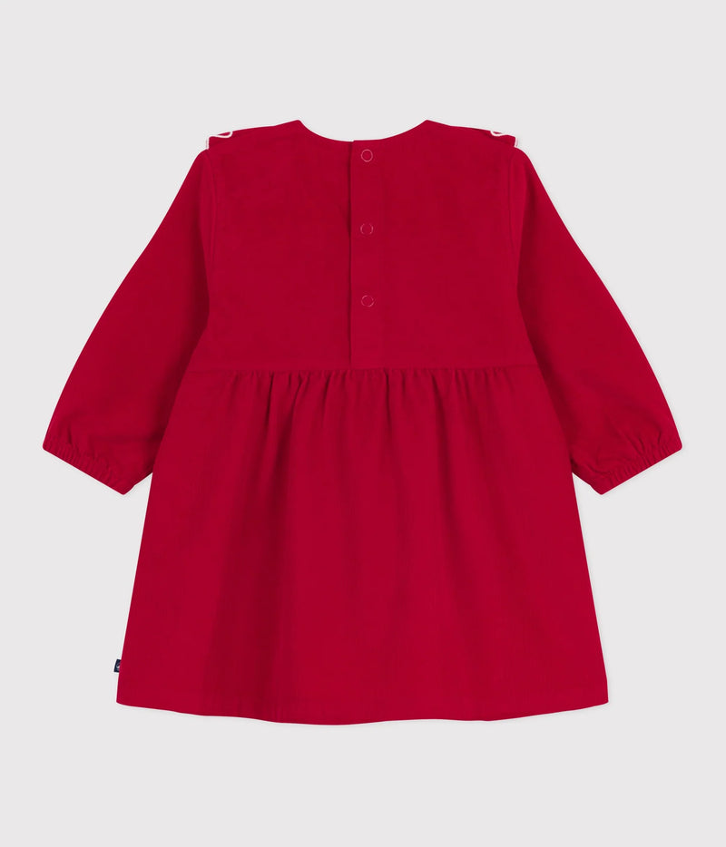 Petit Bateau Baby Corduroy Dress with Ruffle Hearts in Red
