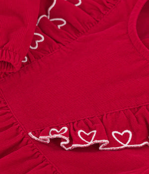 Petit Bateau Baby Corduroy Dress with Ruffle Hearts in Red