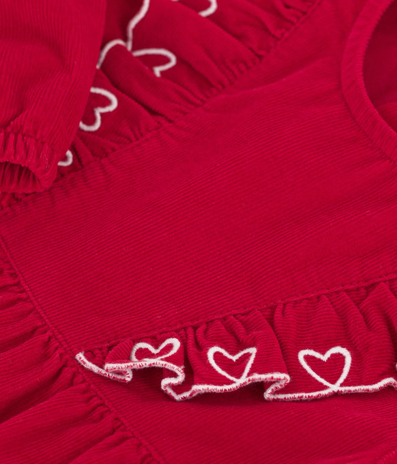 Petit Bateau Baby Corduroy Dress with Ruffle Hearts in Red