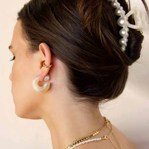 Ettika Beige & Pearl Chunky Hoops