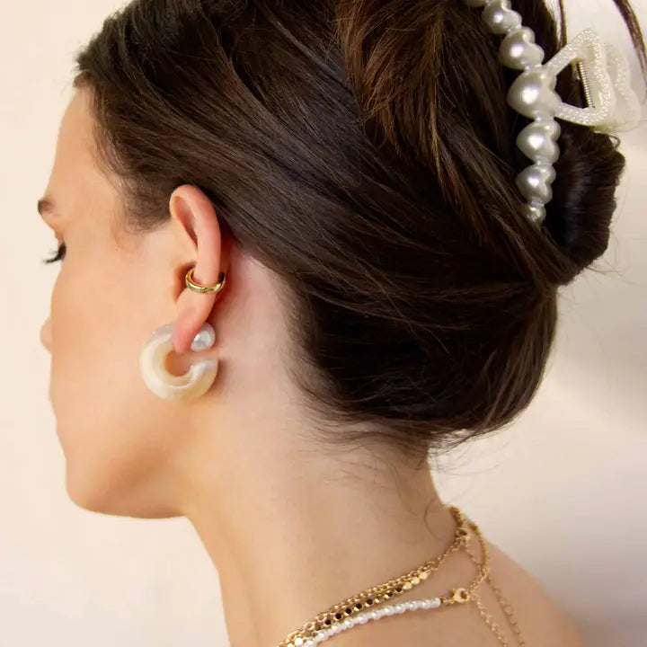 Ettika Beige & Pearl Chunky Hoops