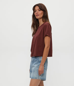 Michael Stars Jackie Raw Edge Crew Tee in Espresso