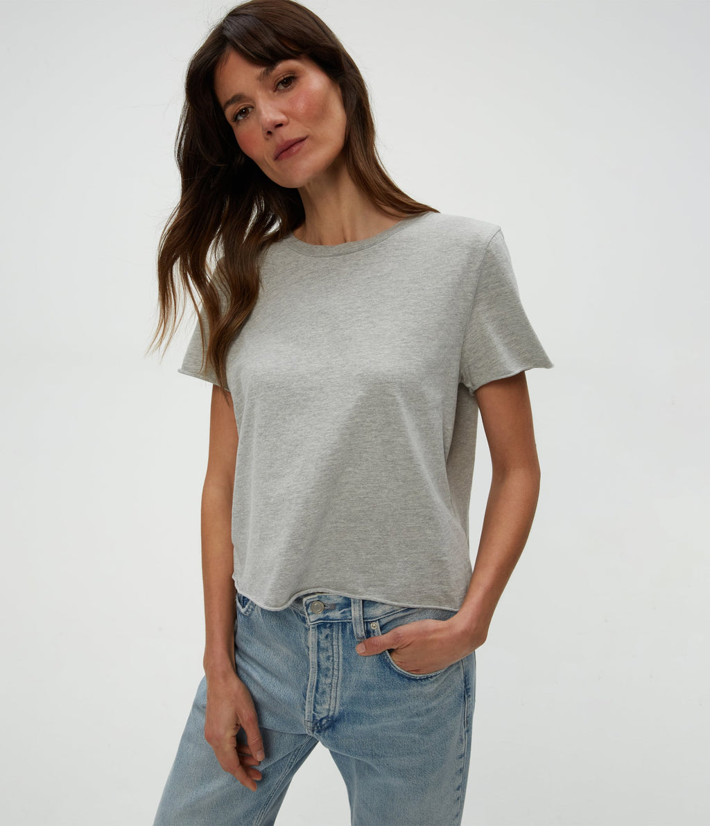 Michael Stars Jackie Raw Edge Crew Tee in Heather Grey