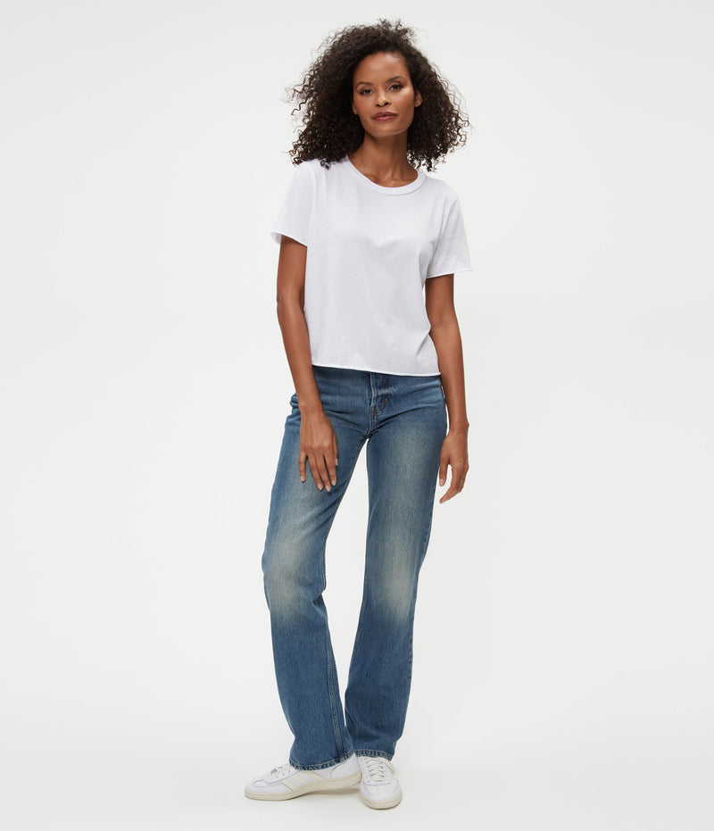 Michael Stars Jackie Raw Edge Crew Tee in White