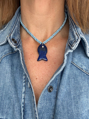 Forever Blythe Lapis Lazuli Fish Pendant Necklace in Baby Blue