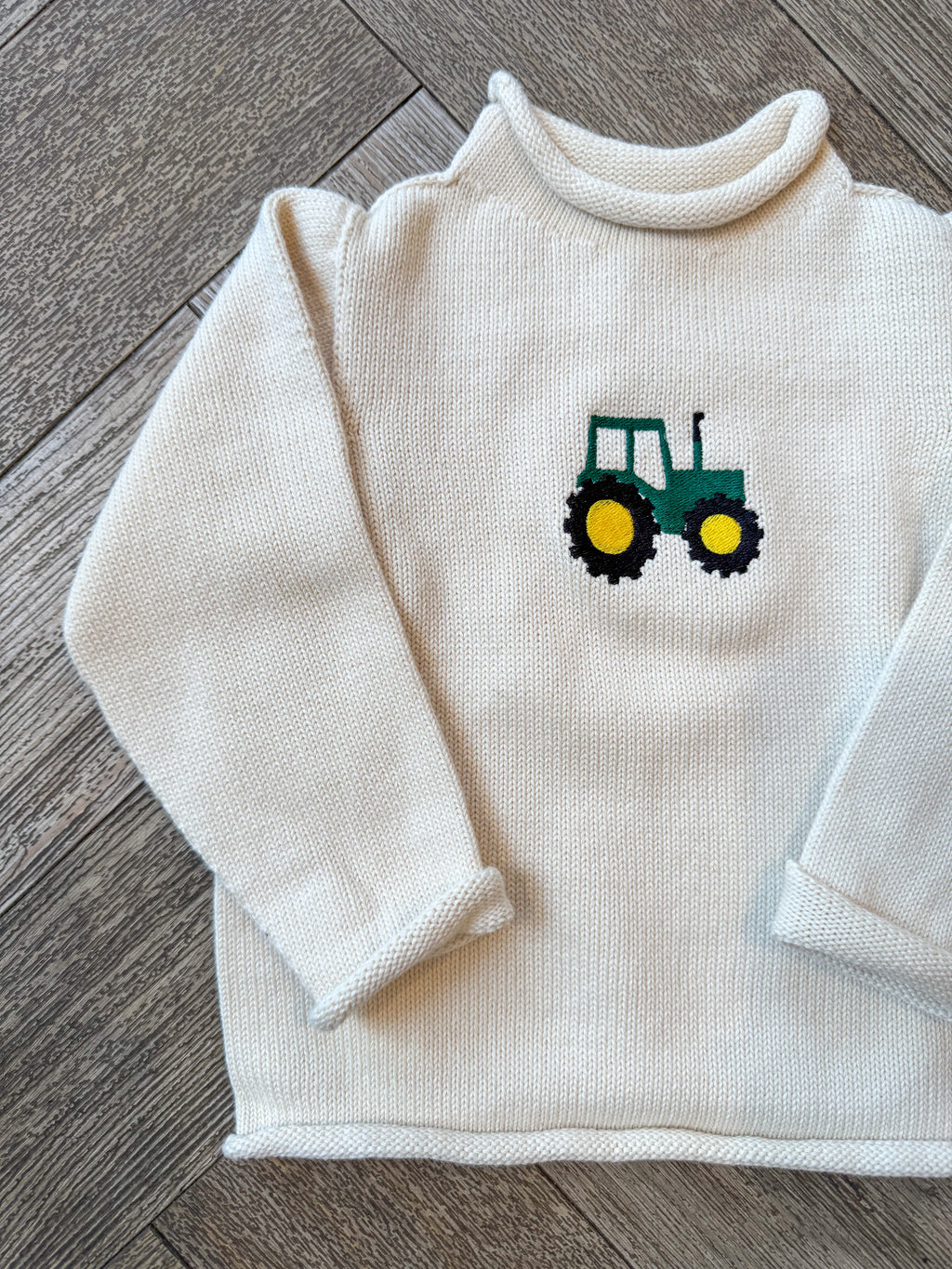 A Soft Idea Green Tractor Roll Neck Sweater in Natural