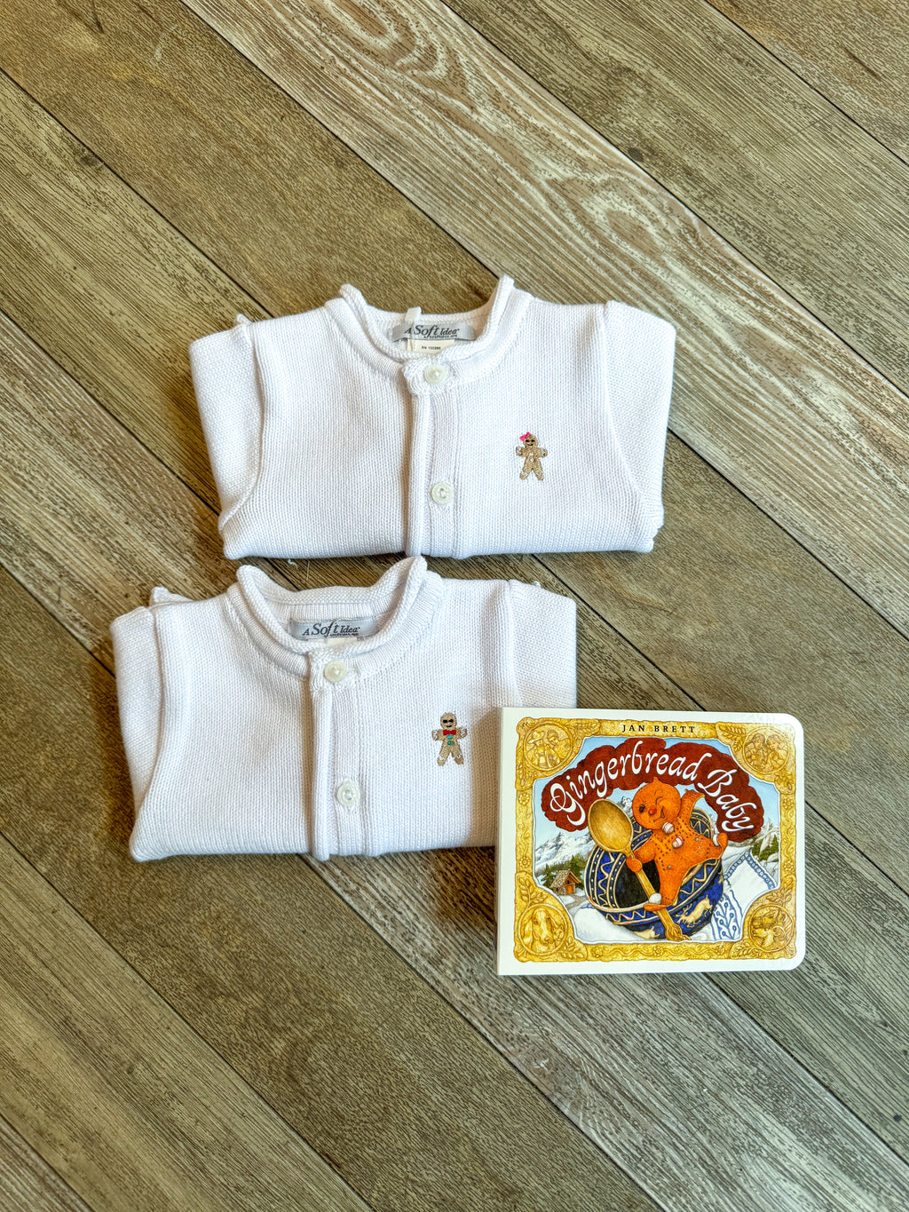 A Soft Idea Gingerbread Boy Baby Cardigan in White