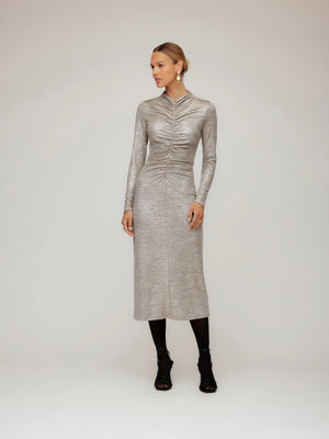 Fifteen Twenty Ruched Selena Midi Dress in Gold Dust