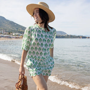 Pink Chicken Womens Misha Scallop Short in Green Strawflower