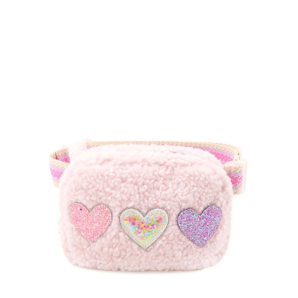 OMG Accessories Confetti Heart Patched Sherpa Fanny Pack