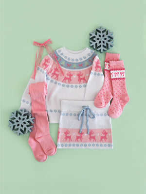 Little Stocking Co Pink Bow Scalloped Knee Socks