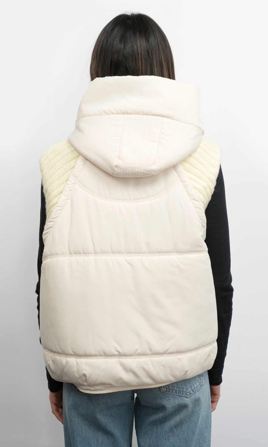 Greylin Douglas Ribbed Puffer Hooded Vest in Cream