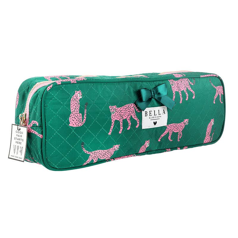 Bella Sleep Spa Quilted Hair Tool Bag in Green + Cheetahs
