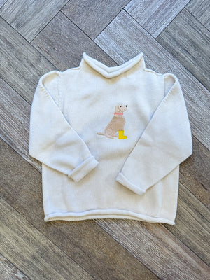 A Soft Idea Yellow Lab in Rainboots Roll Neck Sweater in Natural