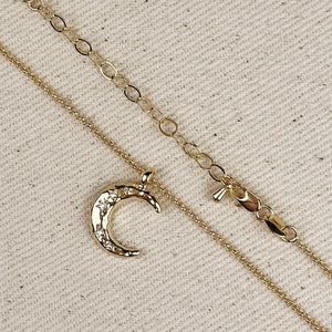GoldFi 18k Gold Filled Hammered Crescent Moon CZ Necklace