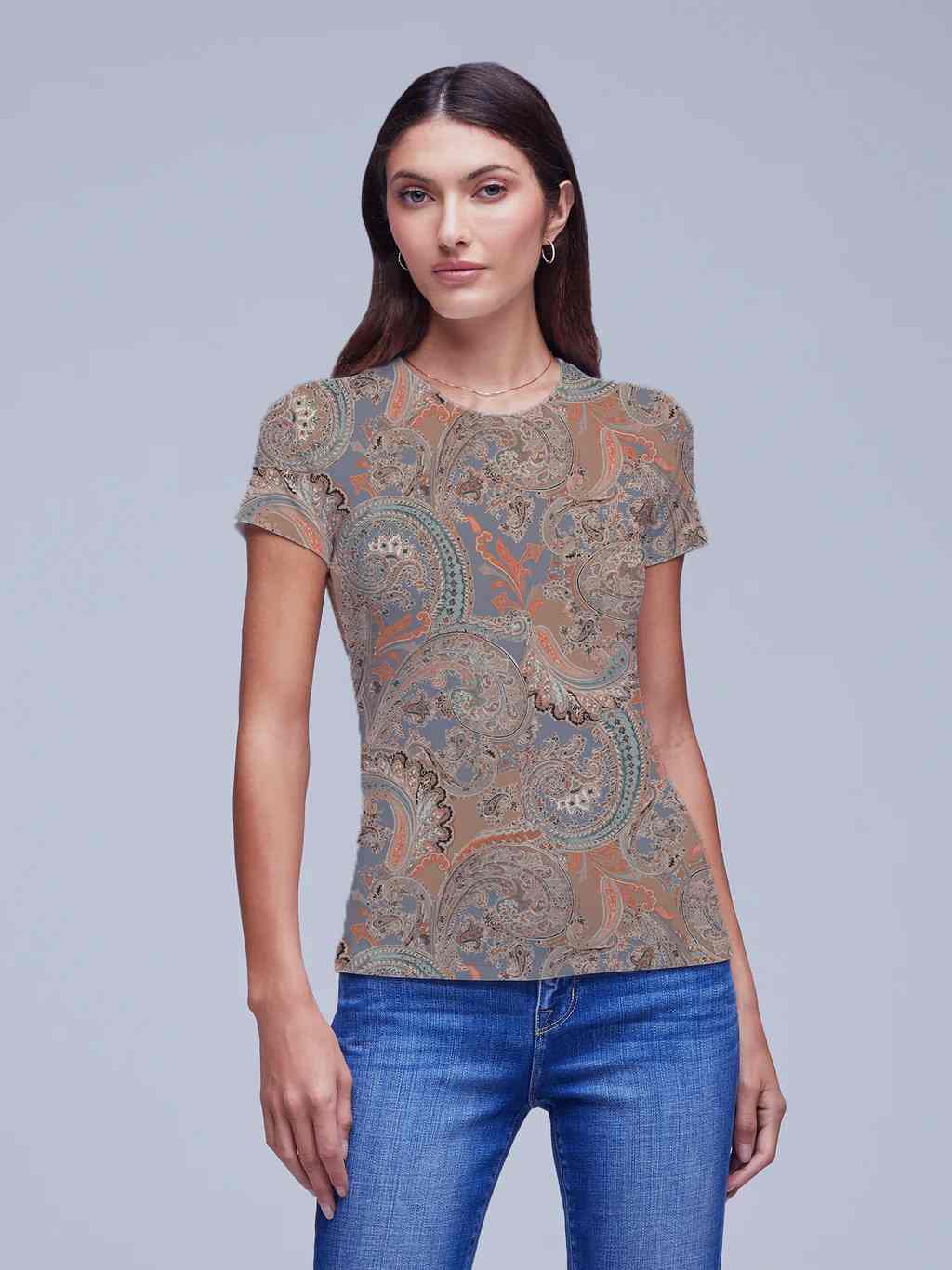 L'Agence Ressi Short Sleeve Crew Tee in Periwinkle Paisley