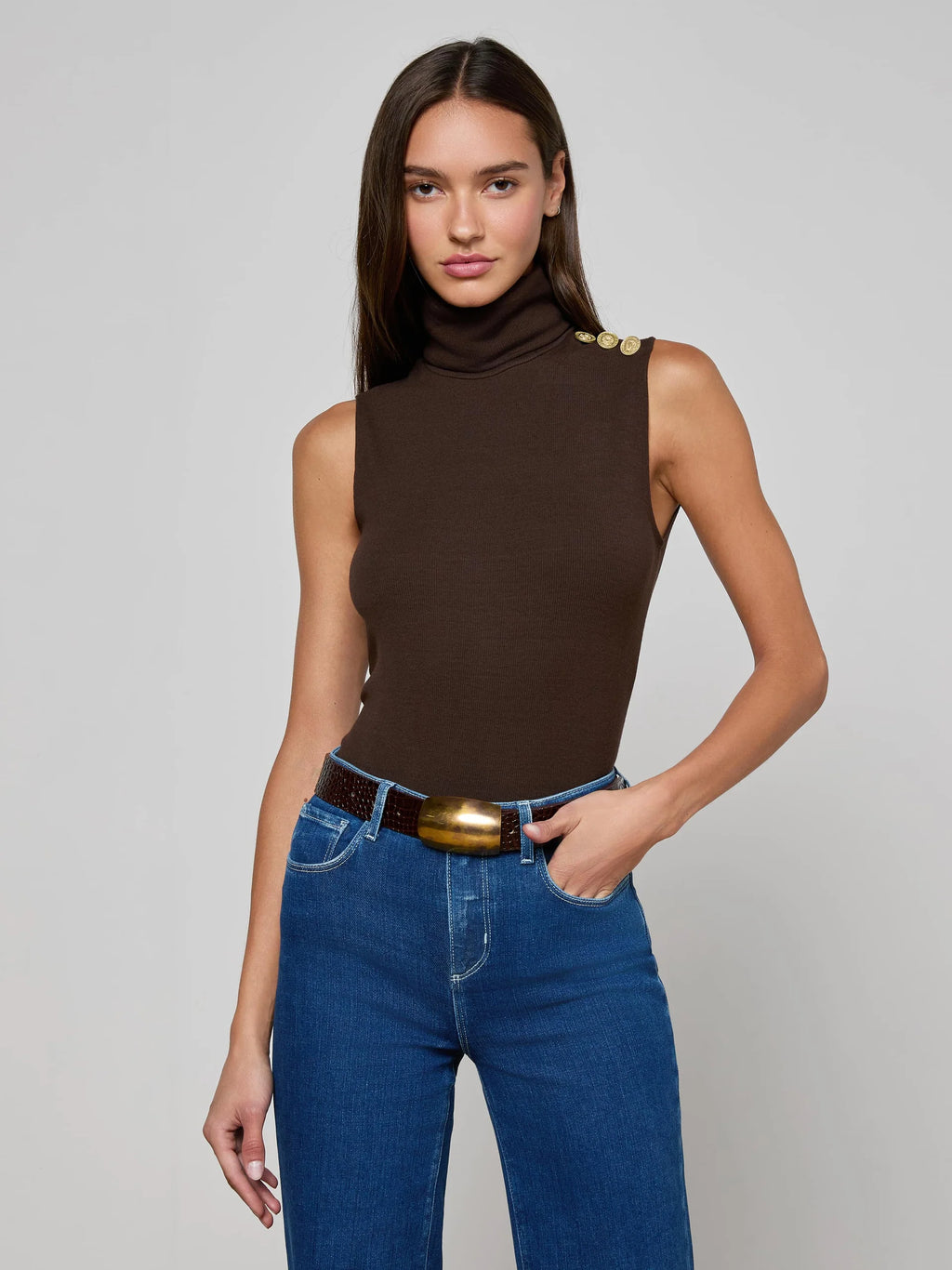 L'Agence Ceci Sleeveless Turtleneck in Coffee Bean
