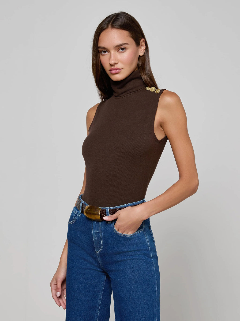 L'Agence Ceci Sleeveless Turtleneck in Coffee Bean