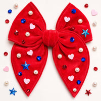 Cheeky Plum Patriotic Pearls Hair Bow-Multiple Colors