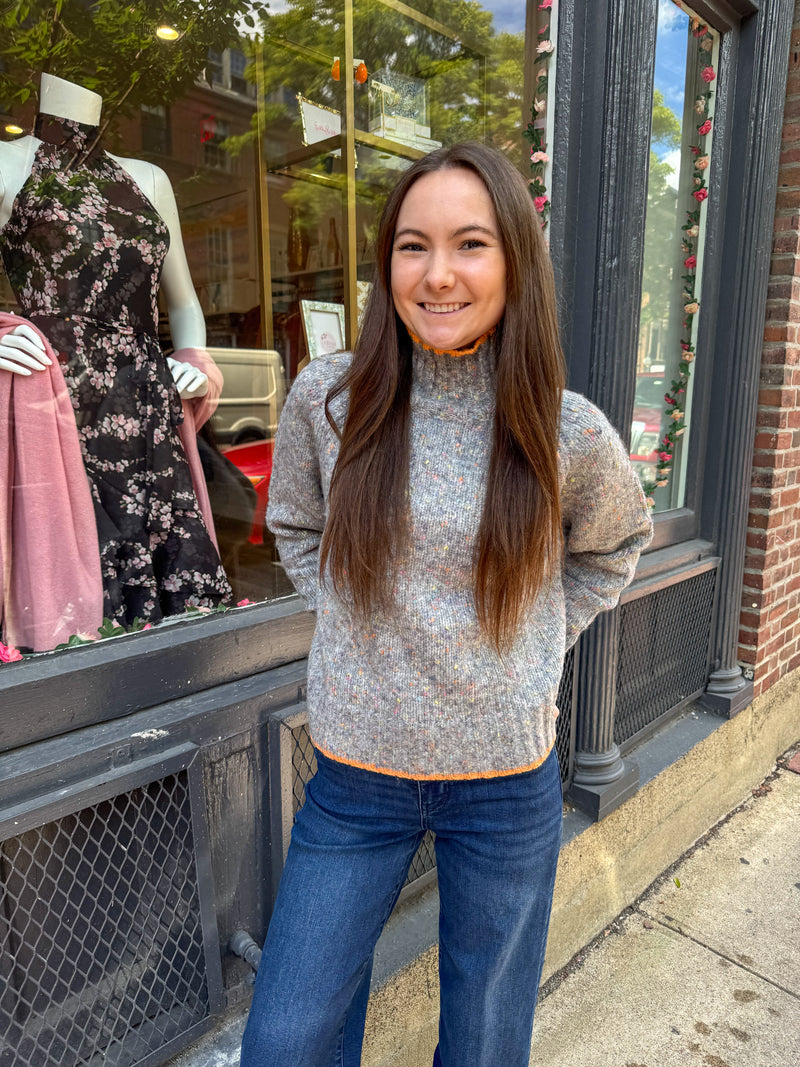 Autumn Cashmere Tipped Tweed Mock Sweater in Quarry Combo