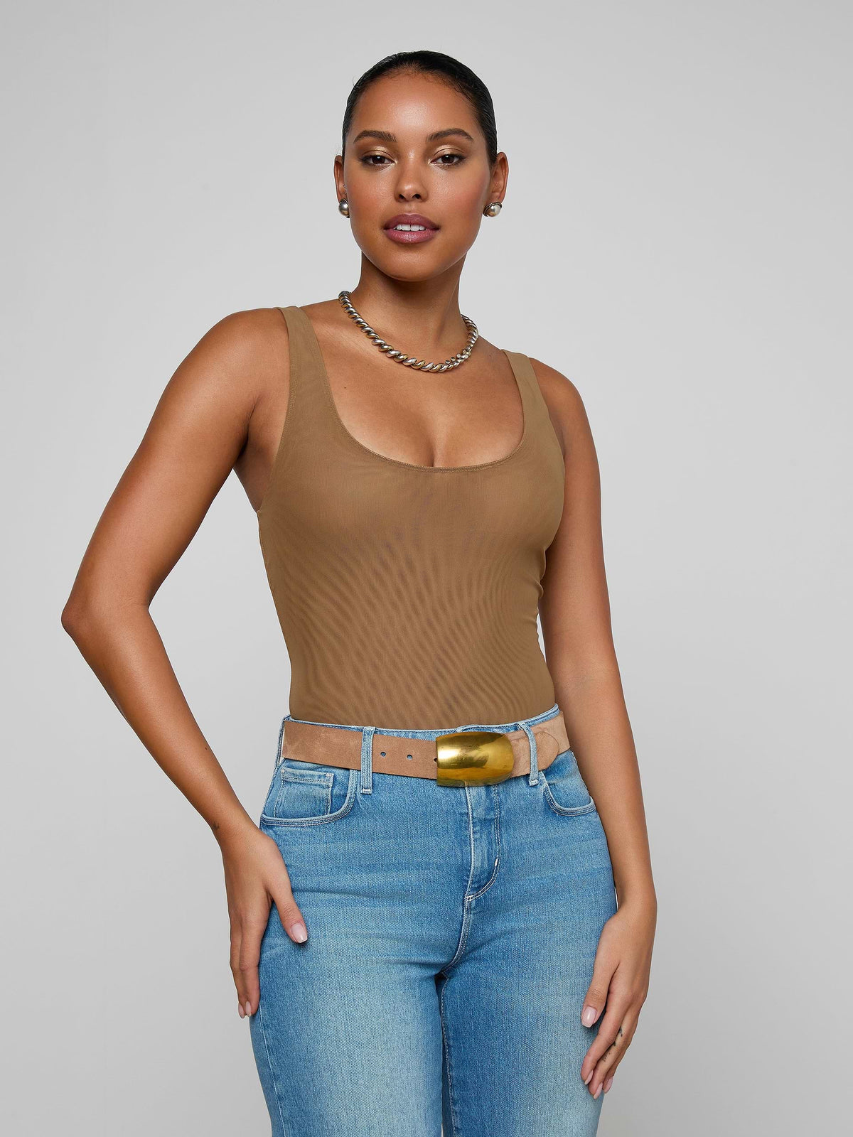 L'Agence Kalea Tank Bodysuit in Dark Macchiato