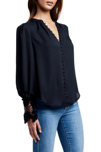L'Agence Ava Lace Cuff Blouse in Black