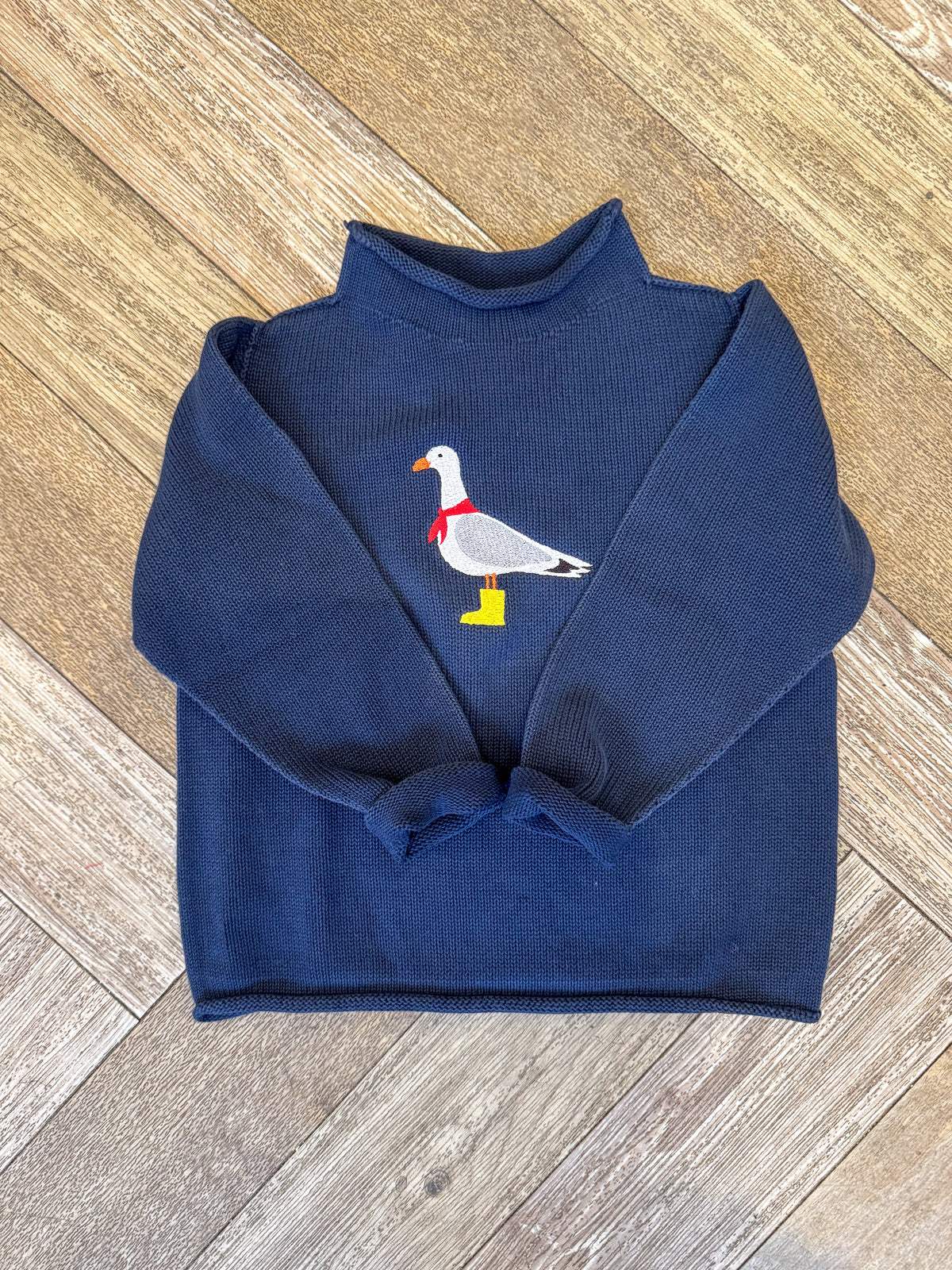 A Soft Idea New England Seagull Roll Neck Sweater in Navy