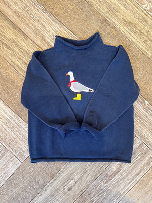 A Soft Idea New England Seagull Roll Neck Sweater in Navy