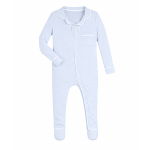 Pimalu Zip Footie with Collar in Light Blue