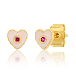 Tai Enamel Heart Studs with Cz Accent in Pink