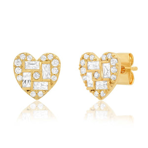 Tai Heart CZ Baguette Studs