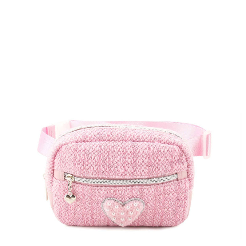 OMG Accessories Heart Tweed Fanny Pack in Pink