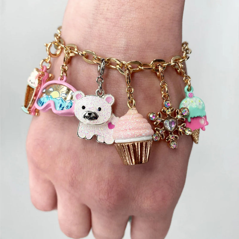 Charm It! Gold Pink Glitter Cupcake Charm