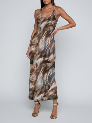 L'Agence Akiya Tank Dress in Neutral/Blue Mixed Feather