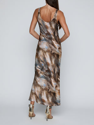 L'Agence Akiya Tank Dress in Neutral/Blue Mixed Feather