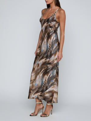 L'Agence Akiya Tank Dress in Neutral/Blue Mixed Feather